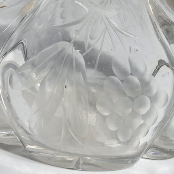 Cruet Clear Glass Etched Grape Leaf Pattern Oil Or Vinegar Decanter Carafe VTG - Picture 10 of 12